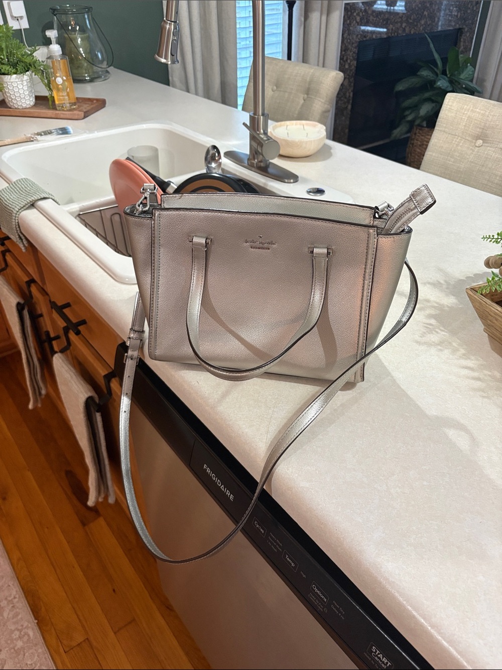 kate spade Metallic Silver Leather Shoulder Tote